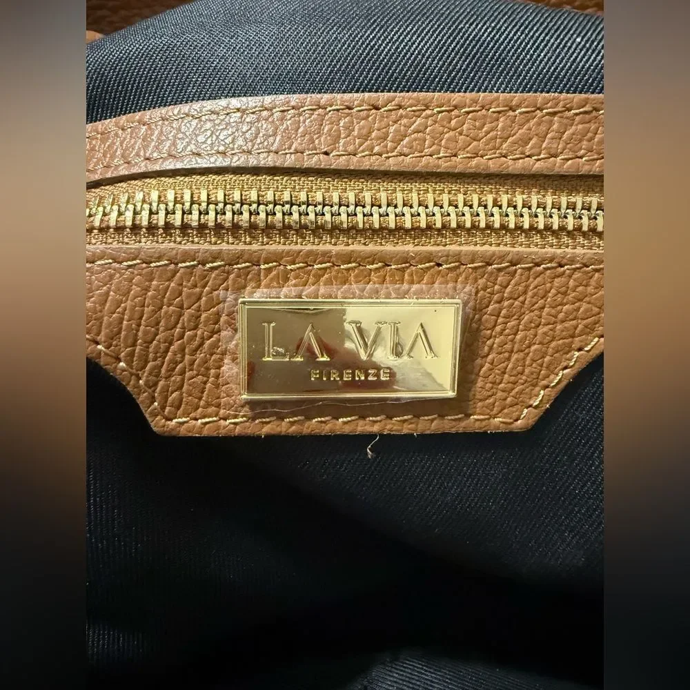 La Via Firenze Hobo Tote Genuine Leather with shoulder strap Camel Brown Suede